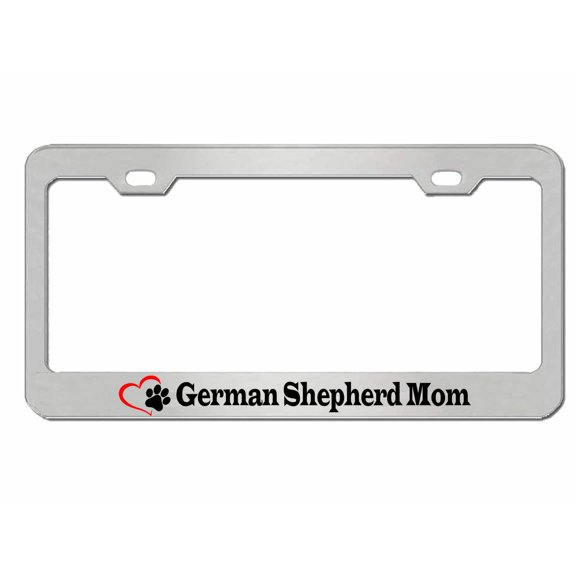 German Shepherd Mom Style Metal License Plate Frame Personalized/Car Accessories Car Tag Holder Cover (Chrome/Black)