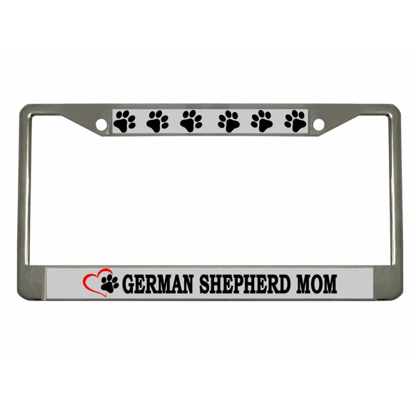 German Shepherd Mom Style Metal License Plate Frame Personalized/Car Accessories Car Tag Holder Cover (Chrome/Silver/Black)