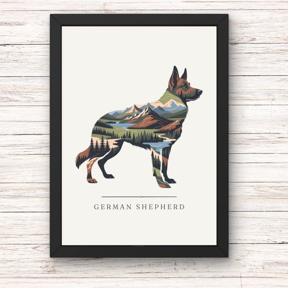 German Shepherd Mountain Landscape Wall Art German Shepherd Decor Nature Dog Print Dog Lover Gift Topographic Art, Unframed Paper Print