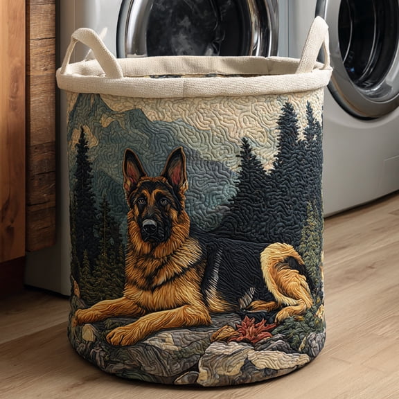 German Shepherd Mountain Quilted Laundry Basket