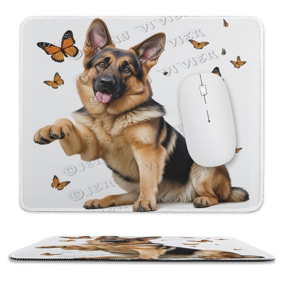 German Shepherd Mouse Pad, Rectangle Personalized Computer Mouse Pads with Dog Design, Washable Mouse Mat, Office Home Non-Slip Rubber Base Mousepad 10"x12"