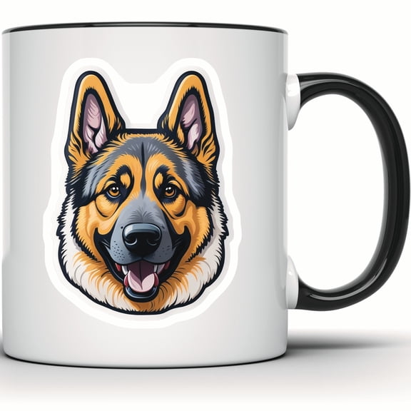 German Shepherd Mug - Dog Lover Gift | Cute Cartoon Pet Portrait | Unique & Funny Coffee Mug | Personalized Dog Image - 11 Ounce Black Rim Handle Novelty Coffee Cup - WMUG0565-Black Rim