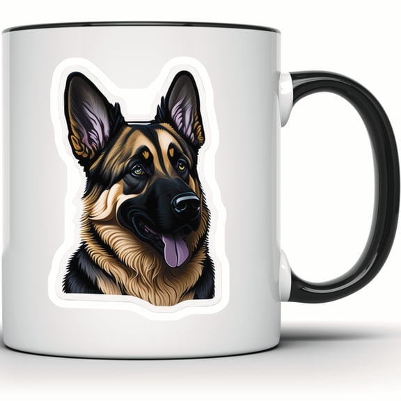 German Shepherd Mug - Dog Lover Gift - Pet Portrait - Puppy Coffee Mug - German Shepherd Gifts - Dog Breed Mug - 11 Ounce Black Rim Handle Novelty Coffee Cup - WMUG0569-Black Rim