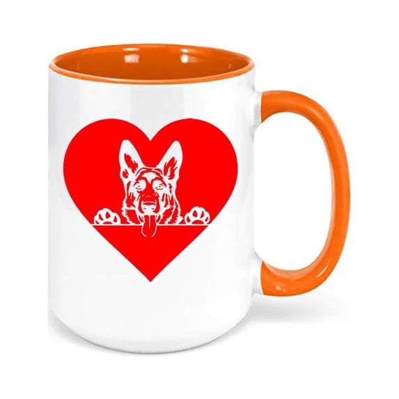 German Shepherd Mug, German Shepherd Heart, K-9 Coffee Cup, German Shepherd Owner, Dog Mom Mug, Gift For Her, Sublimated Design, 15oz Mug, ORANGE