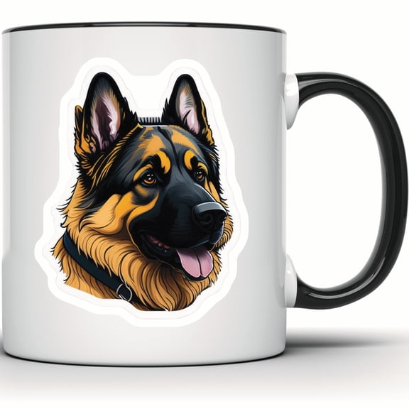 German Shepherd Mug - Pet Lover Gift - Dog Breed Mug - Animal Mug - German Shepherd Gift - Cute Puppy Dog Owner Mug - 11 Ounce Black Rim Handle Novelty Coffee Cup - WMUG0568-Black Rim