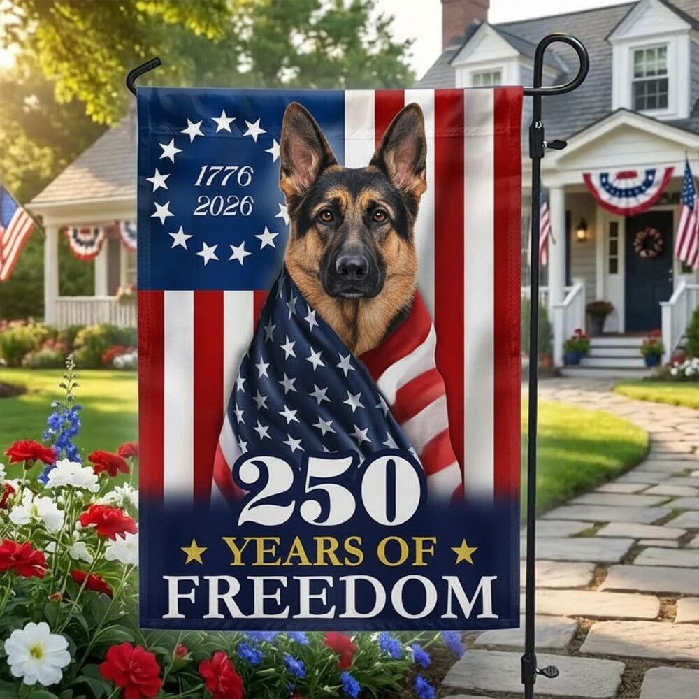 German Shepherd Patriotic America 250 Years Flag 12x18 POLE NOT INCLUDED Garden Flag