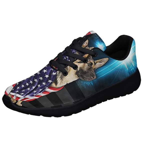 German Shepherd Patriotic American flag Shoes Sneakers Black Size 8.5