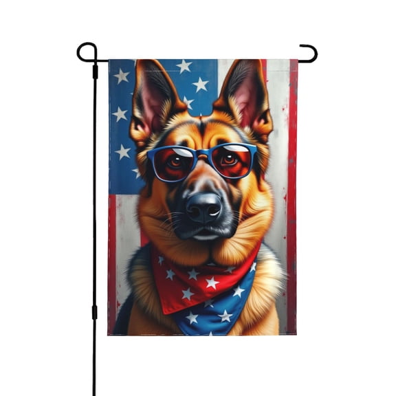German Shepherd Patriotic Garden Flag 12x18 Inch Double Sided – Cool Dog With Sunglasses & Bandana Outdoor Yard Decoration For Porch, Lawn & Patio, UV Resistant & Heavy Duty