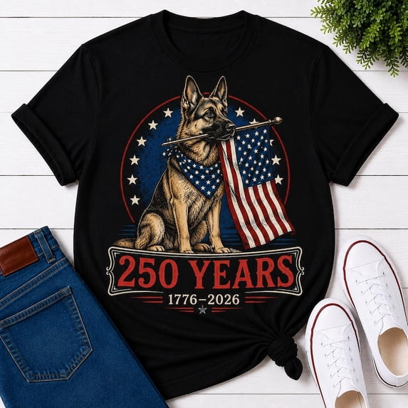 German Shepherd Patriotic Shirt, 1776-2026 USA Flag Dog Lover Tee, America 250 Years Anniversary T-Shirt