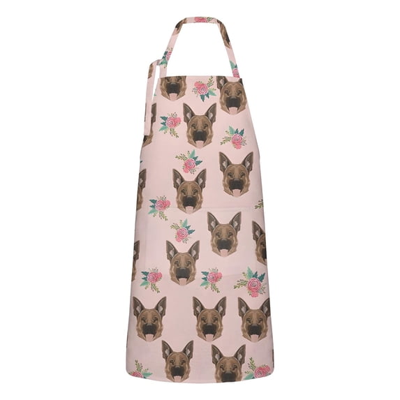 German Shepherd and Pioneer Flower Apron-Garden Aprons for Women with Pockets-Cotton Linen Waterproof Kitchen Cooking Gardening Aprons Adjustable for Kitchen,Cooking,BBQ and Salon 33x27 Inch