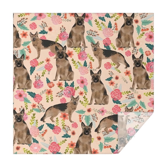 German Shepherd with Pioneer Flower Square Tablecloth,Waterproof Square Table Cover,Wipeable Spillproof Washable Table Cover for Home Kitchen Party Decor 60"x60"(152x152cm)