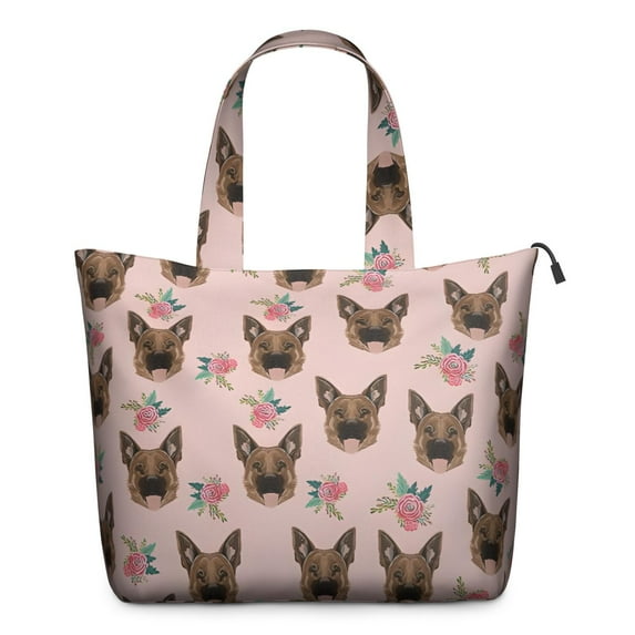 German Shepherd and Pioneer Flower Travel Tote Bags for Women Carry On,Large Weekender Bags for Women Travel,Multi Functional Duffle Bag for Work,Shopping,Sports