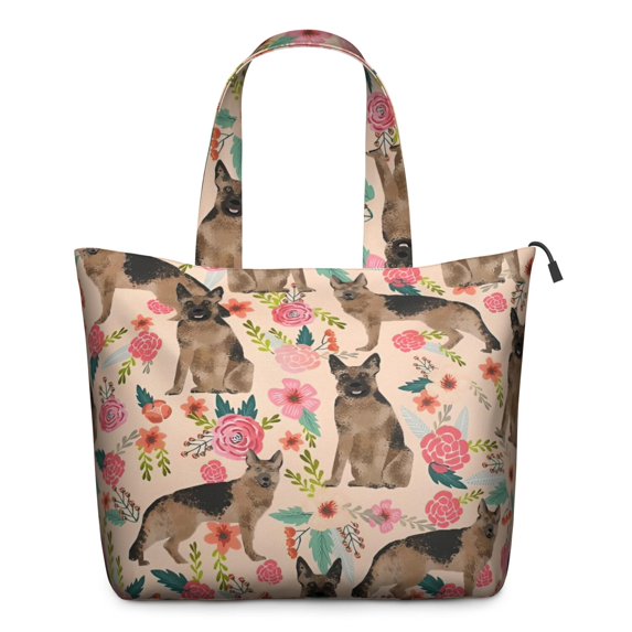German Shepherd with Pioneer Flower Travel Tote Bags for Women Carry On,Large Weekender Bags for Women Travel,Multi Functional Duffle Bag for Work,Shopping,Sports