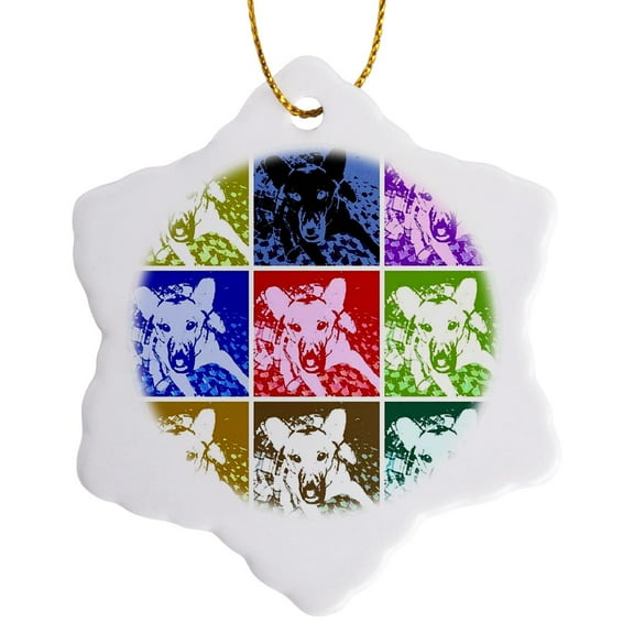 3drose, German Shepherd Pop Art, 3 inch Snowflake Porcelain Ornament