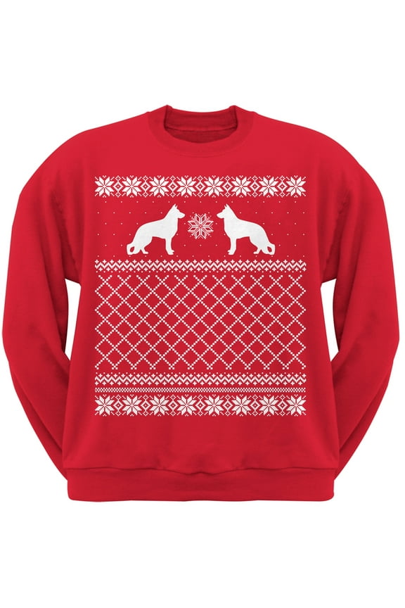 German Shepherd Red Adult Ugly Christmas Sweater Crew Neck Sweatshirt