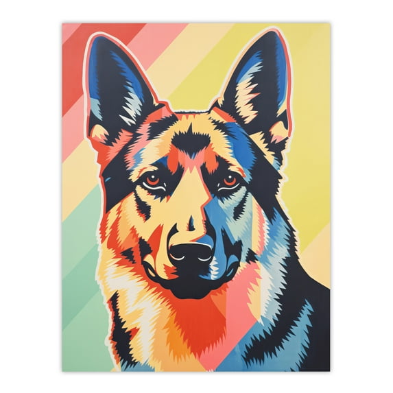 German Shepherd Risograph Screenprint Bright Geometric Pastel Colour Artwork Riso Interior Design Unframed Wall Art Print Poster Home Decor Premium