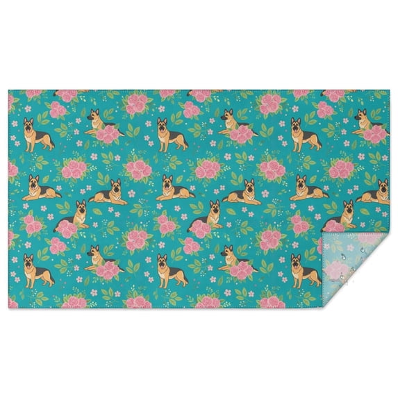 German Shepherd and Rose Waterproof Tablecloth, Rectangular Outdoor ...
