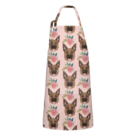 German Shepherd with Roses Apron-Garden Aprons for Women with Pockets-Cotton Linen Waterproof Kitchen Cooking Gardening Aprons Adjustable for Kitchen,Cooking,BBQ and Salon 33x27 Inch