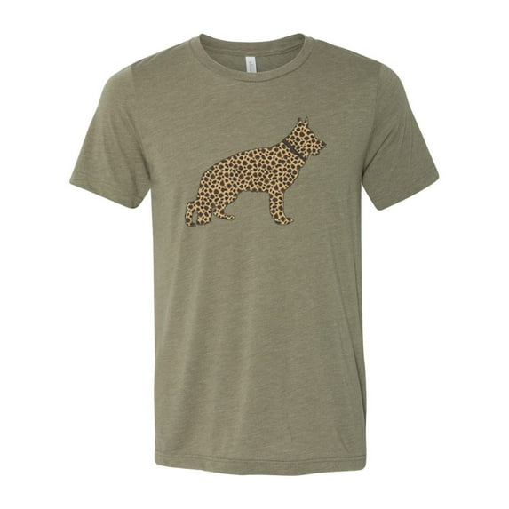 German Shepherd Shirt, Leopard German Shepherd, German Shepherd Tshirt, Dog Mom Shirt, Gift For Her, K-9 Shirt, Unisex Fit, German Shepherd, Heather Olive, SMALL