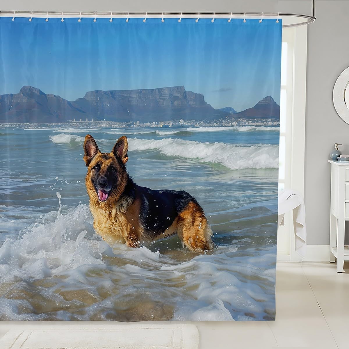 German Shepherd Shower Curtain Cute Dog Bathroom Shower Curtain Set for Stalls Bathtubs Ocean Beach Mountain Bath Curtain Hippie Pet Dog Waterproof Bathroom Curtains Room Decor 72x72 Inch