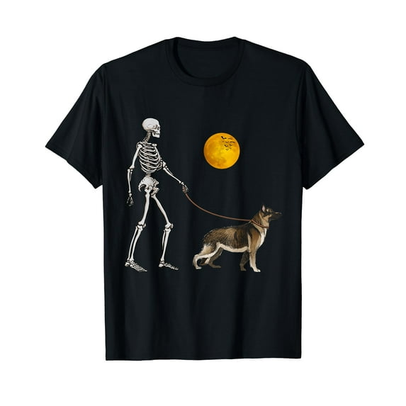 German Shepherd Skeleton Dog Walking Halloween Costume T-Shirt For Dog Lover Gift