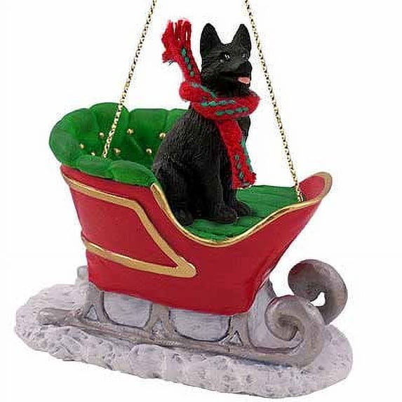German Shepherd Sleigh Ride Christmas Ornament Black - DELIGHTFUL!