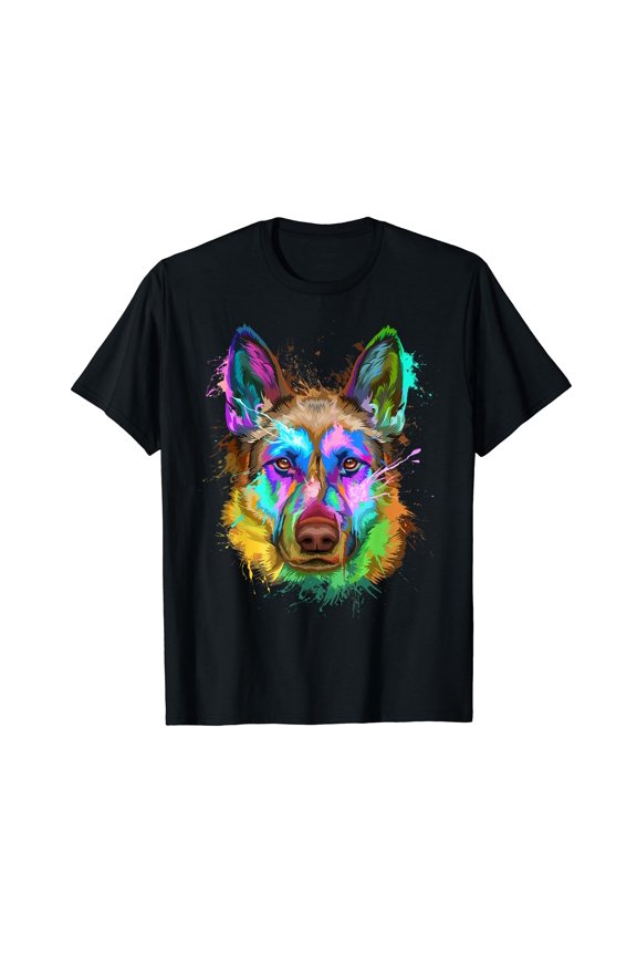 German Shepherd Splash Art Mom Dad Dog Pet Lover Gift T-Shirt For Dog Lover Gift