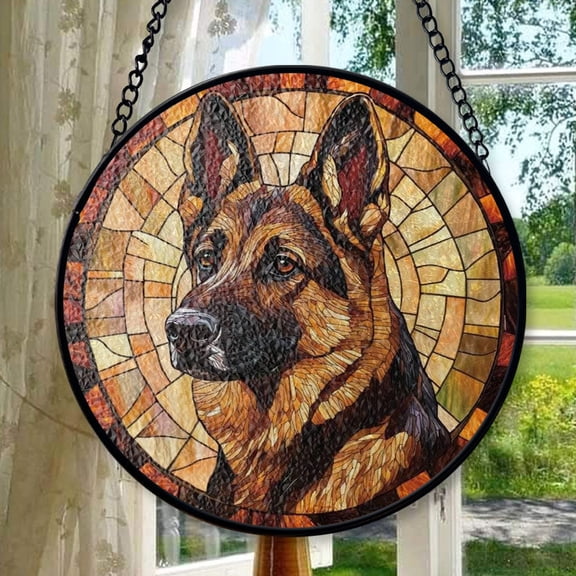 German Shepherd Stained Glass SunCatcher German Shepherd Light Catcher Window Hanging Home Decor Dog Owner Gifts, Stained Glass Ornament 2025, Holiday Decoration, Seasonal