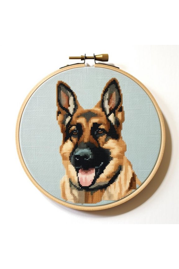 German Shepherd Stamped Cross Stitch Kits for Beginners Easy with Hoop 11CT Needlepoint Embroidery DIY Counted Cross Stitch Kits Art Craft Wall Decor 35x35cm(3)