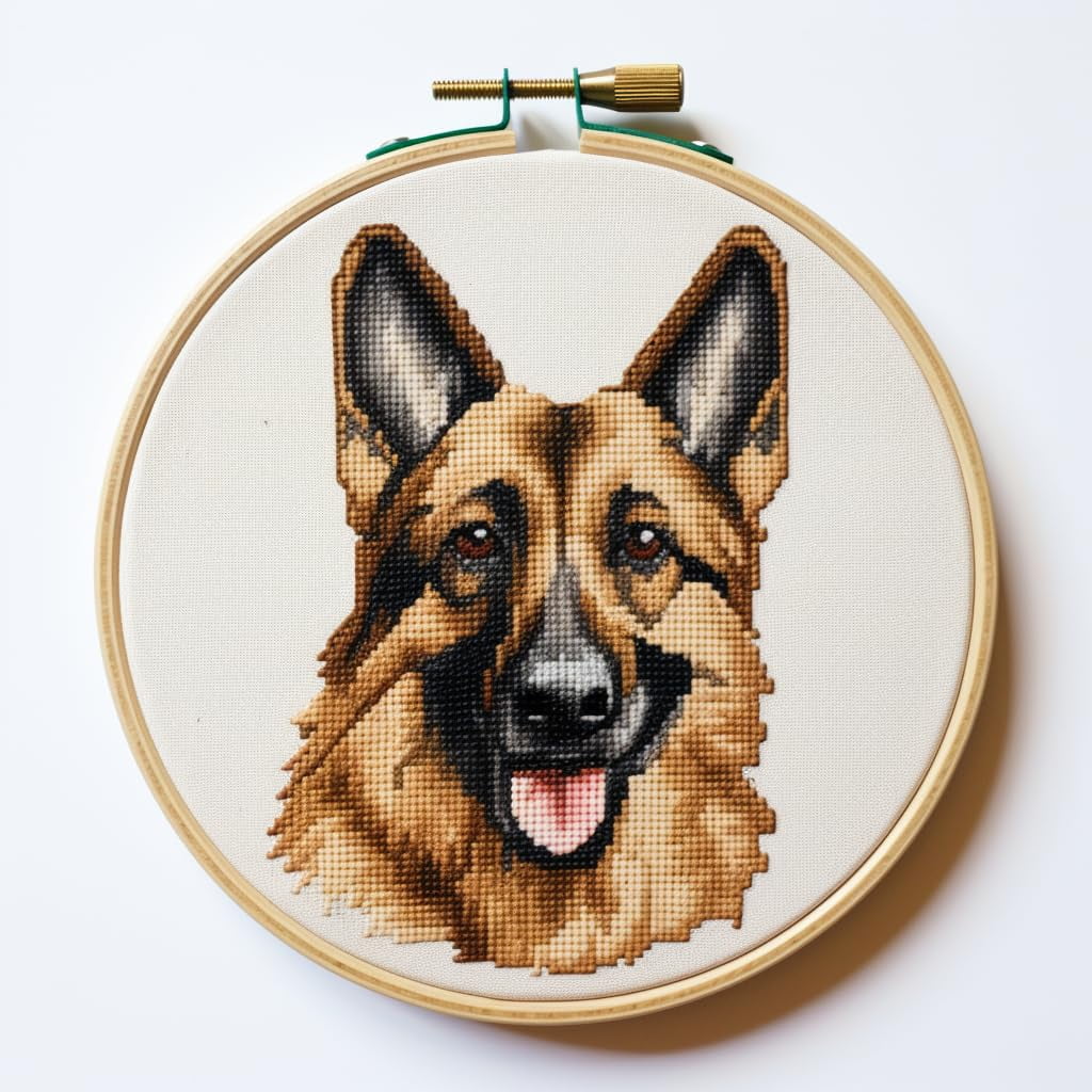 German Shepherd Stamped Cross Stitch Kits for Beginners Easy with Hoop ...