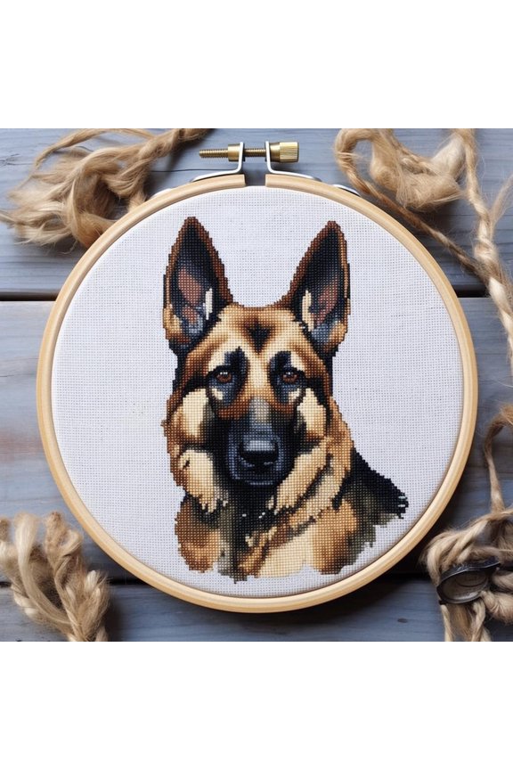 German Shepherd Stamped Cross Stitch Kits for Beginners Easy with Hoop 11CT Needlepoint Embroidery DIY Counted Cross Stitch Kits Art Craft Wall Decor 35x35cm(2)