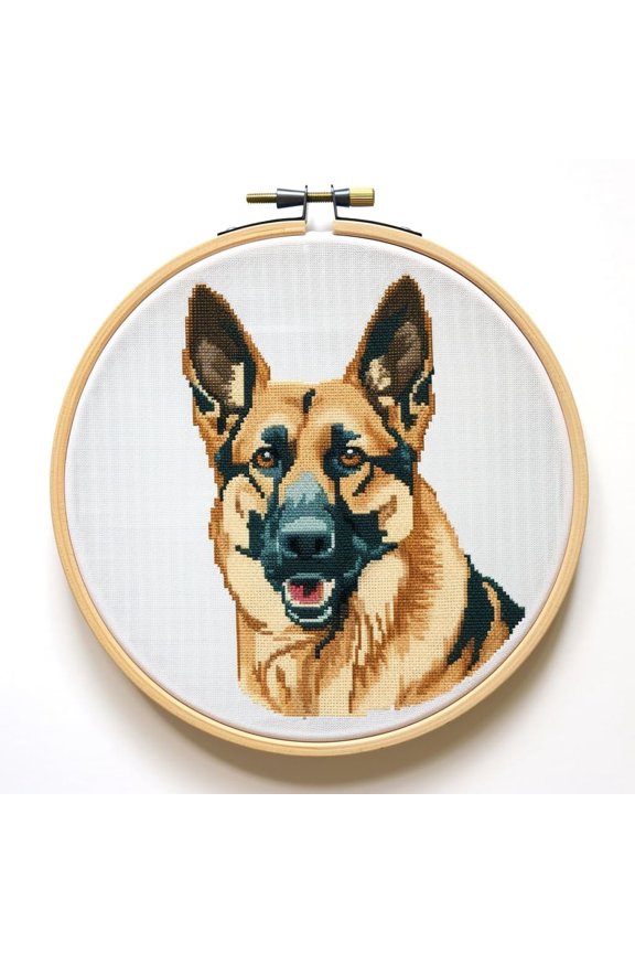 German Shepherd Stamped Cross Stitch Kits for Beginners Easy with Hoop 11CT Needlepoint Embroidery DIY Counted Cross Stitch Kits Art Craft Wall Decor 35x35cm(1)