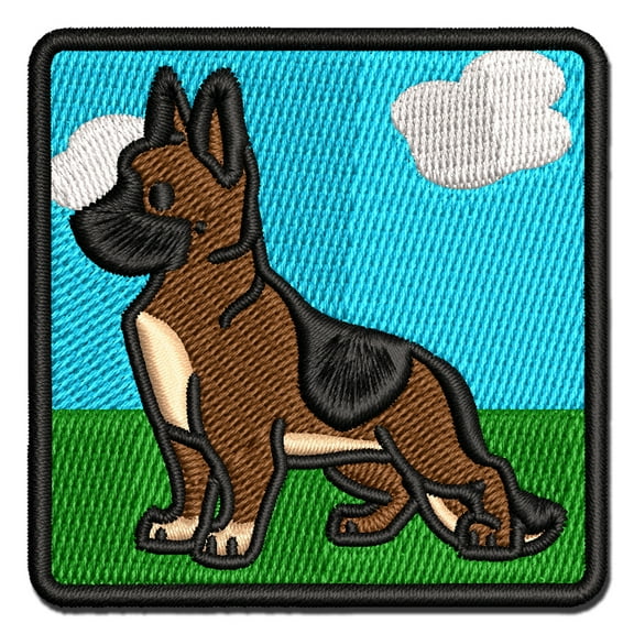 German Shepherd Standing Dog Applique Multi-Color Embroidered Hook & Loop Patch - 3 Inch Medium