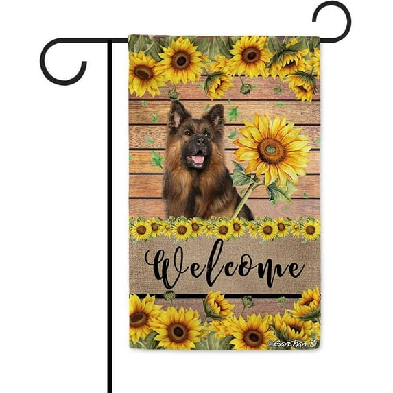 German Shepherd Sunflower Garden Flag Dog Welcome Spring Summer Wooden Print Flag Banner Outside Yard Decor 12.5X18 Inch Double Side Style 4