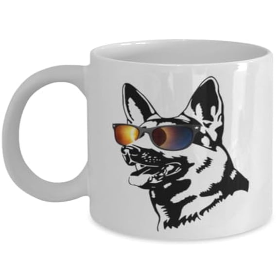 German Shepherd 11 oz Coffee Mug - Sunglasses Dog Design White Ceramic Gift