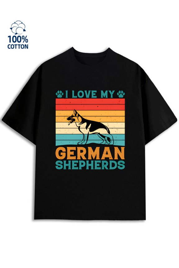German Shepherd Tee mens 180G 100% Cotton black Unique Design Unisex Shirt Cotton tshirts Fashion Unisex Shirt Printed tshirts Retro Unisex Shirt Short Sleeve tshirts