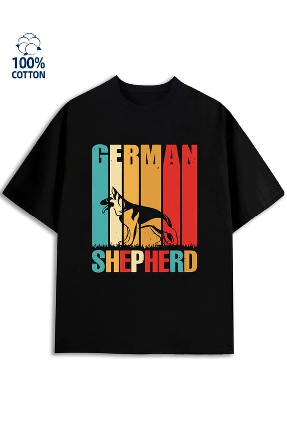 German Shepherd Tee mens 180G 100% Cotton black Vintage Unisex Shirt Crewneck tshirts Vintage Unisex Shirt Printed tshirts Retro Unisex Shirt Graphic tshirts Classic Unisex Shirt Graphic Tee tshirts