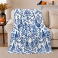 thumbnail image 1 of German Shepherd Toile Garden Blue White Porcelain, Peaceful Pet Portrait Pattern, Warm Flannel Blanket for Living Room and Reading Nook, Dog Lovers Friendship Gift, Pet Lover Home Decor, 1 of 9