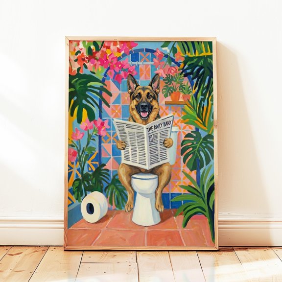 German Shepherd Toilet Dog Wall Art Bathroom Home Decor