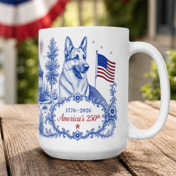 German Shepherd USA 250th Anniversary Mug GSD Toile Coffee Cup America 4th of July Shepher