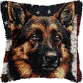 thumbnail image 1 of German Shepherd with USA Flag Latch Hook Pillow Kits DIY Pillowcase Crochet Hook Cushion Making Kits with Preprinted Pattern Canvas Instruction Yarns Pillow Cover Easy Starter Kits 43x43cm（O74), 1 of 8