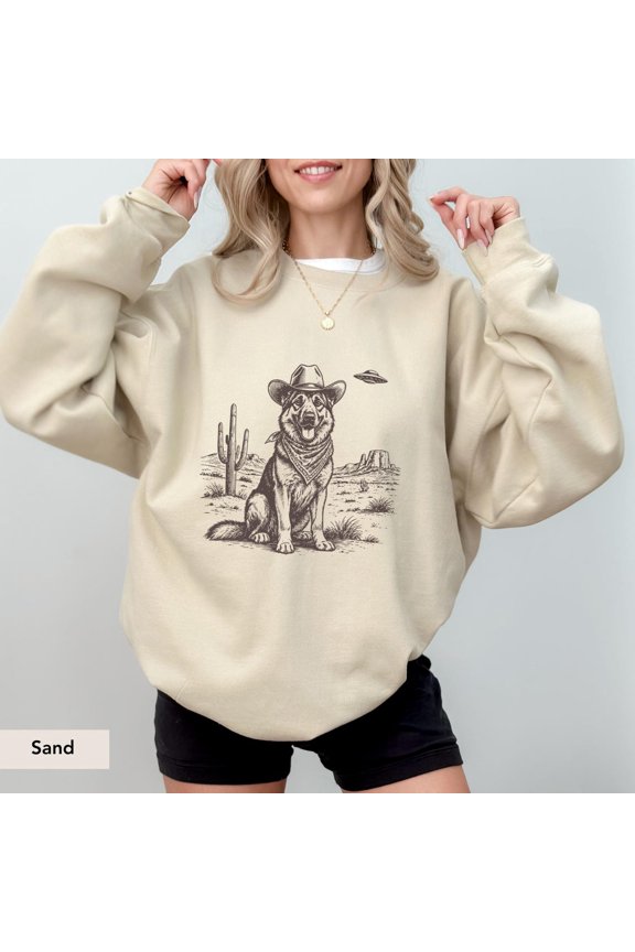 German Shepherd Ufo Sweatshirt, German Shepherd Sweatshirt, German Shepherd Lover, German Shepherd , German Shepherd Mom, Dog Cowboy Sweatshirt All Size S-5XL
