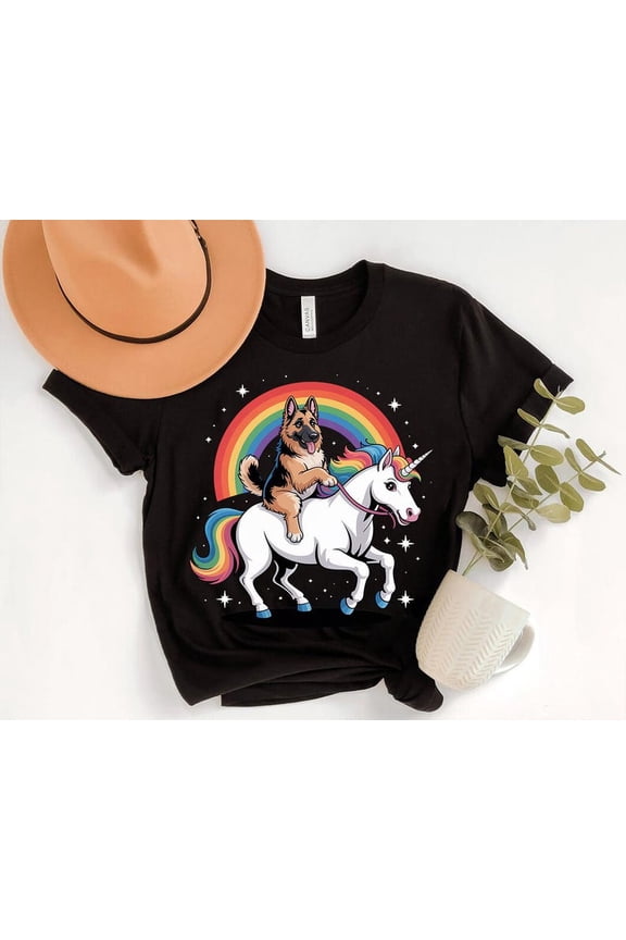German Shepherd Unicorn Shirt: Rainbow GSD Graphic Tee TSHIRT All Size S-5XL