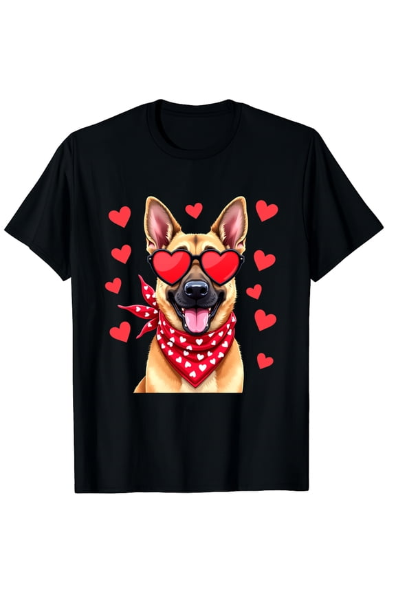 German Shepherd Valentines Day Dog Lover Heart Graphic Crew Neck Short Sleeve T-Shirts (Men's, Women's)