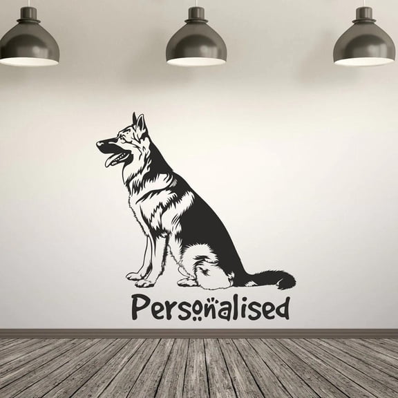 German Shepherd Wall Decal Personalized Custom Name Dog Pet Shop Bedroom Interior Decor Door Window Vinyl Sticker Wallpaper 28x29cm