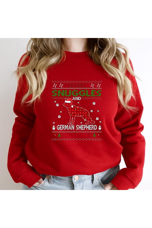 German Shepherd Warm Snuggles And Cuddles Funny Ugly Sweater Holiday Graphic - Comfortable Fit SW10381 Unisex Sweatshirt, Up to Size 5XL