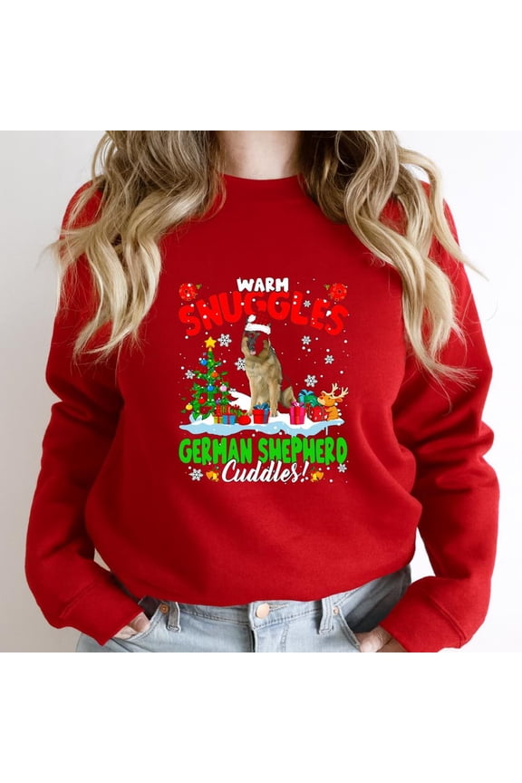German Shepherd Warm Snuggles And Cuddles Funny Xmas Tree Plaid Holiday Graphic SW10354 Unisex Sweatshirt, Up to Size 5XL