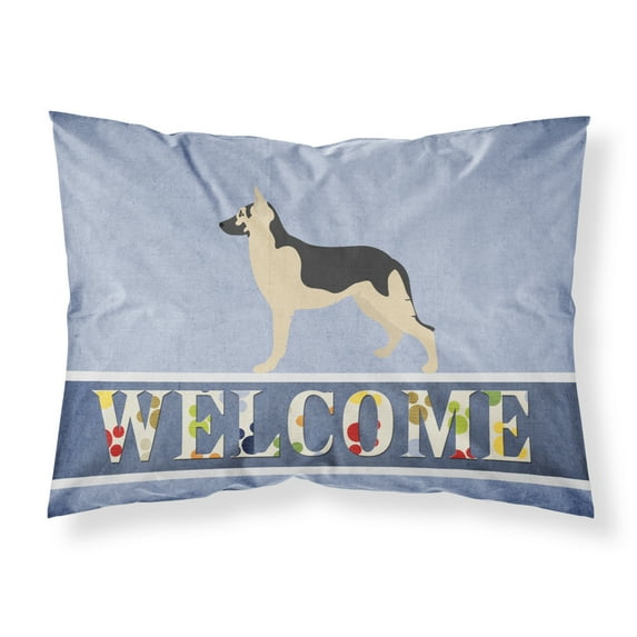 German Shepherd Welcome Fabric Standard Pillowcase Blue
