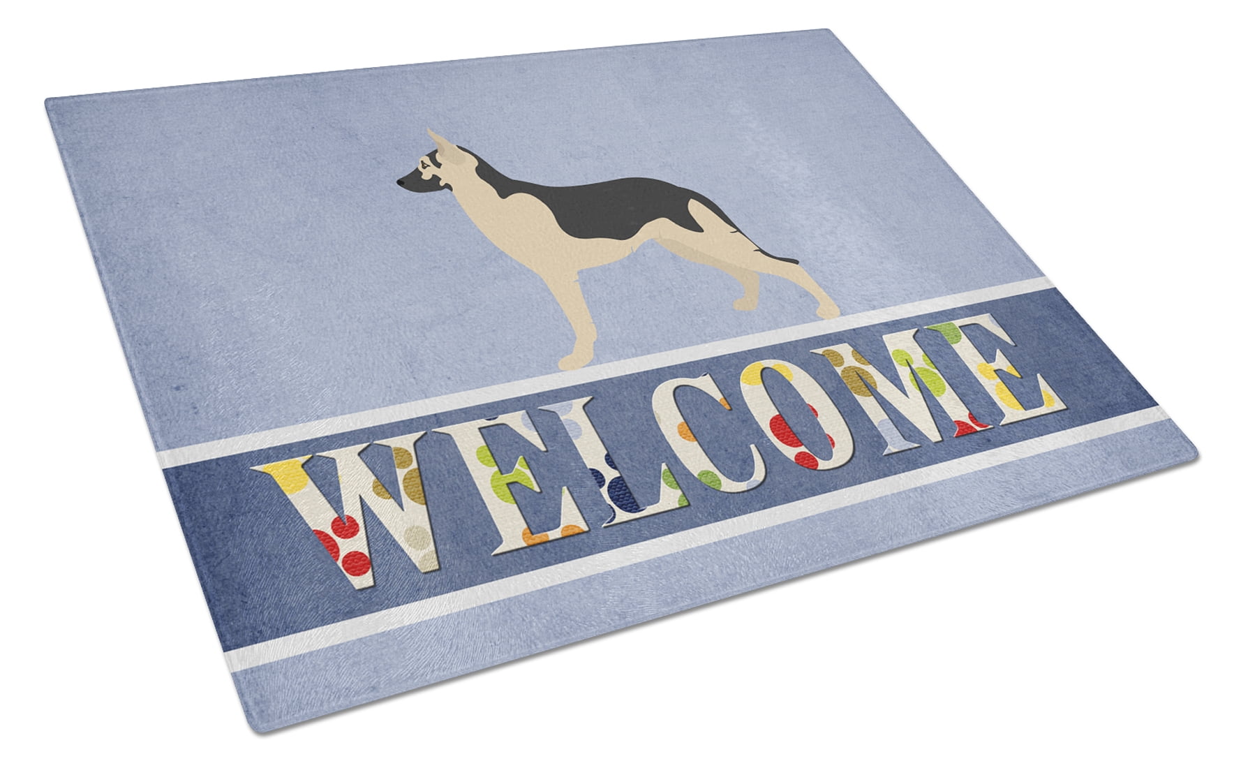 German Shepherd Welcome Glass Cutting Board Large Blue