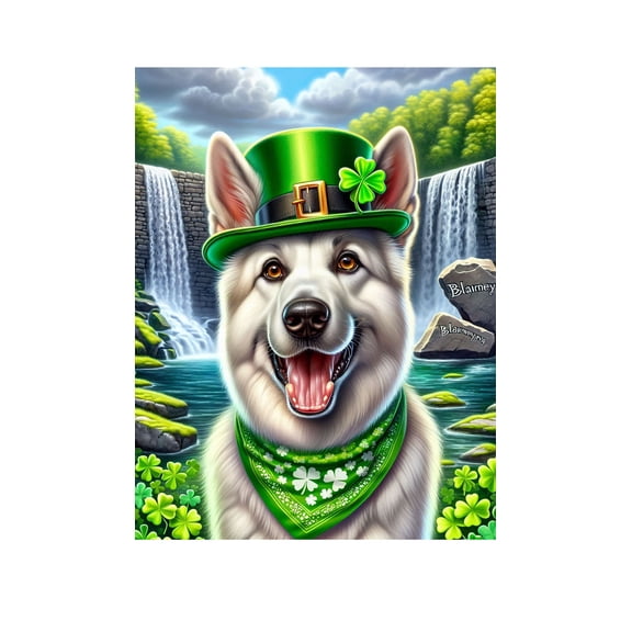 German Shepherd White - Best of Breed DCR Saint Patricks Day House Flag 28" x 40"